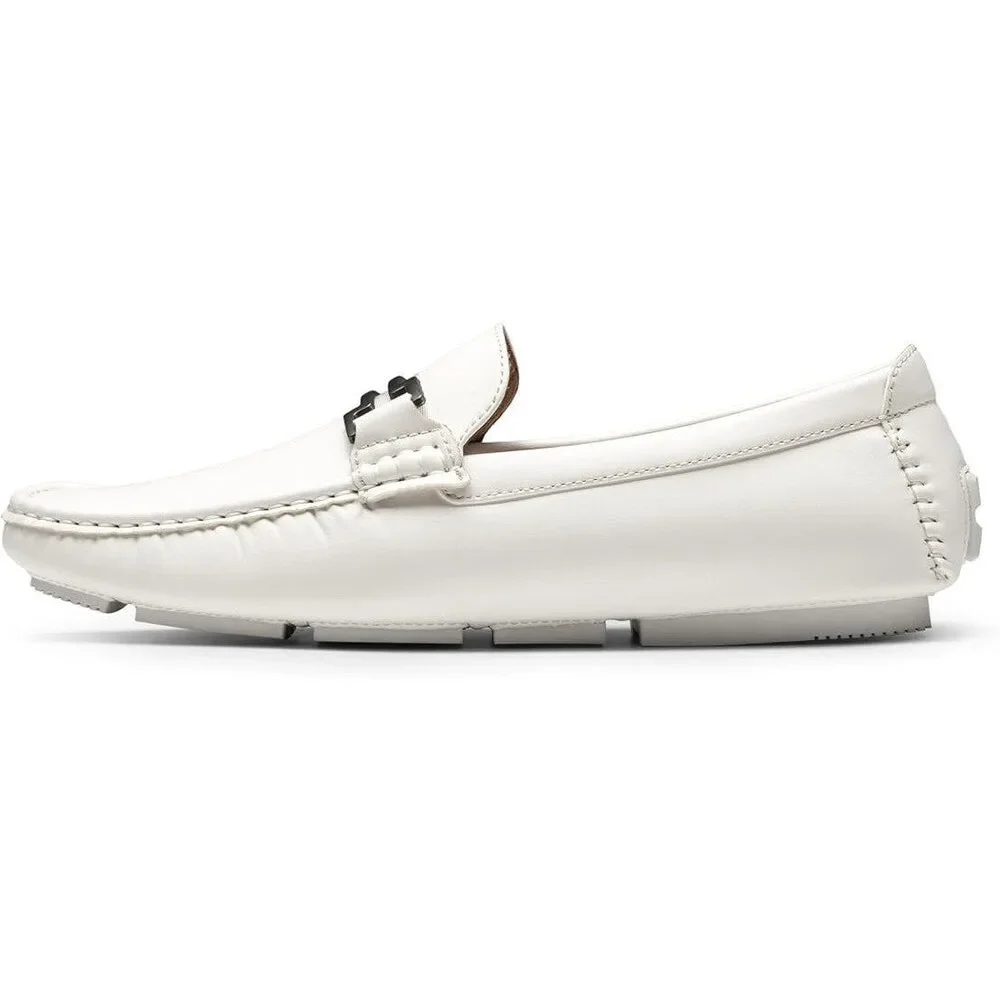 Bruno Marc Men Size 10.5 White Faux Leather Buckle Slide On Driving Loafer Shoes
